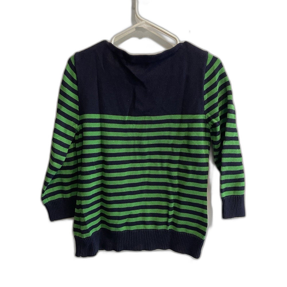 Vtg Ralph Lauren Nautical Green Sweater L Blue Stripe Embroider Preppy Fisherman - Picture 8 of 9